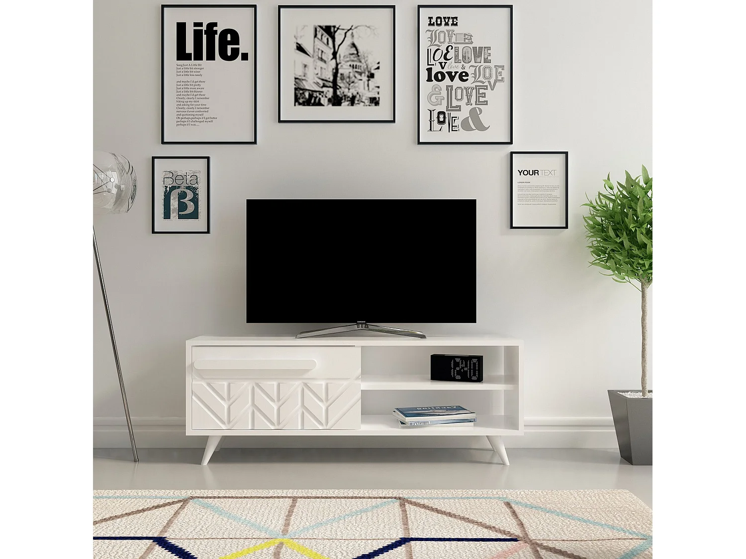 Mesa de tv Kailua 173, Blanco, Número de puertas: 1.00, 120x44x30cm