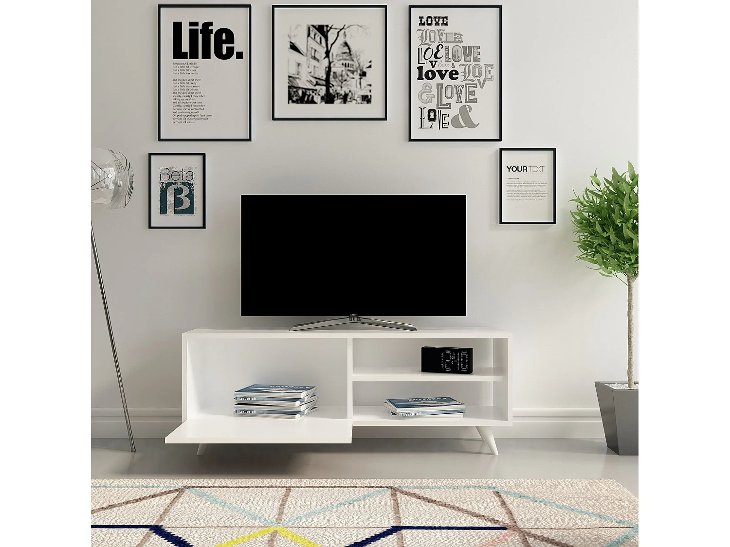 Mesa de tv Kailua 173, Blanco, Número de puertas: 1.00, 120x44x30cm