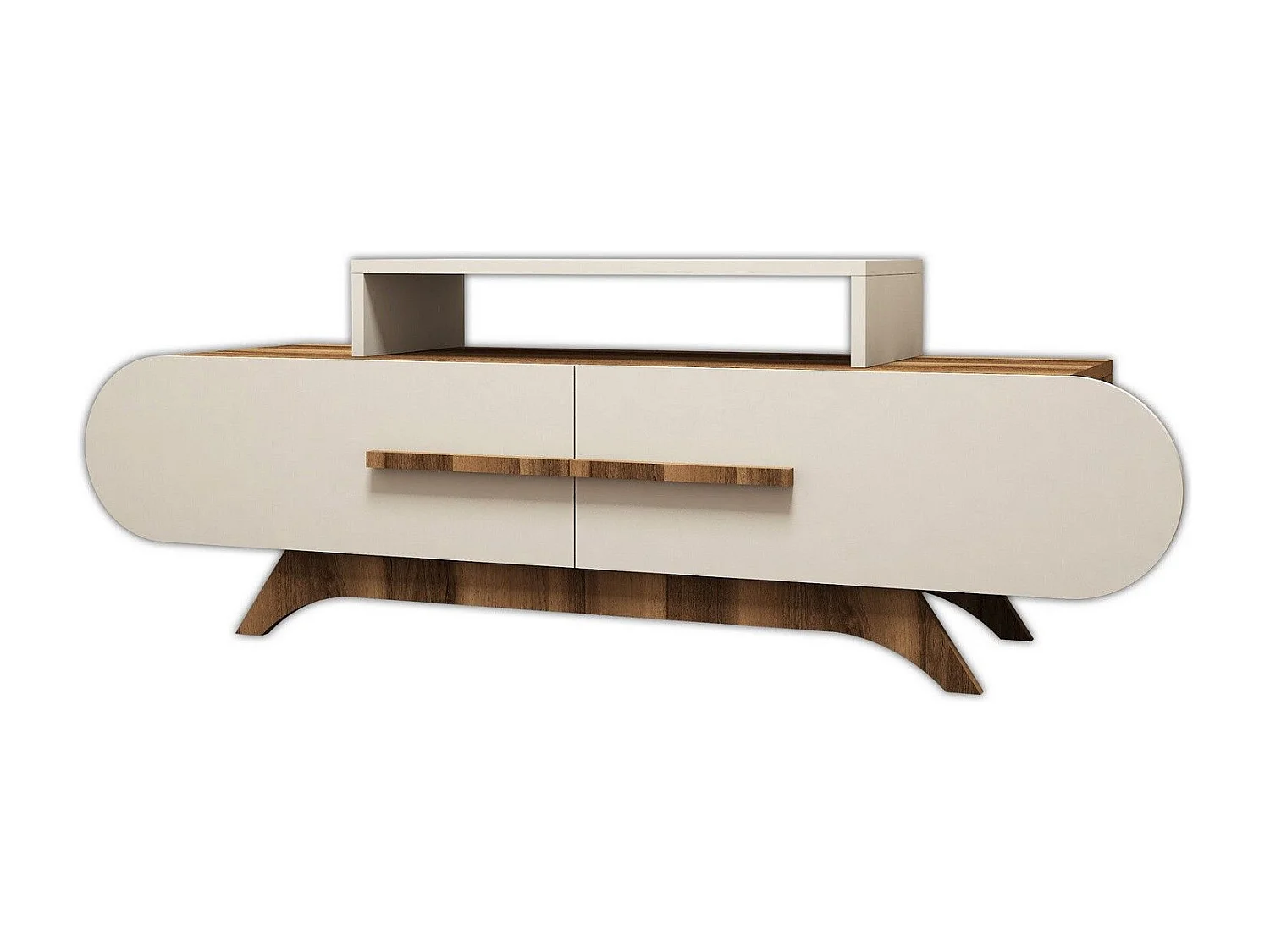 Moderne tv-standaard – 145 cm – Notenhout en crème – Melamine gecoate spaanplaat