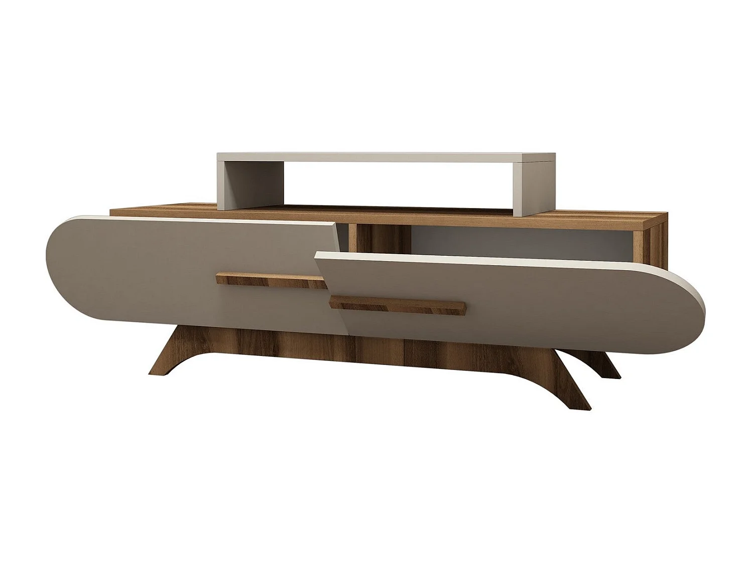 Moderne tv-standaard – 145 cm – Notenhout en crème – Melamine gecoate spaanplaat