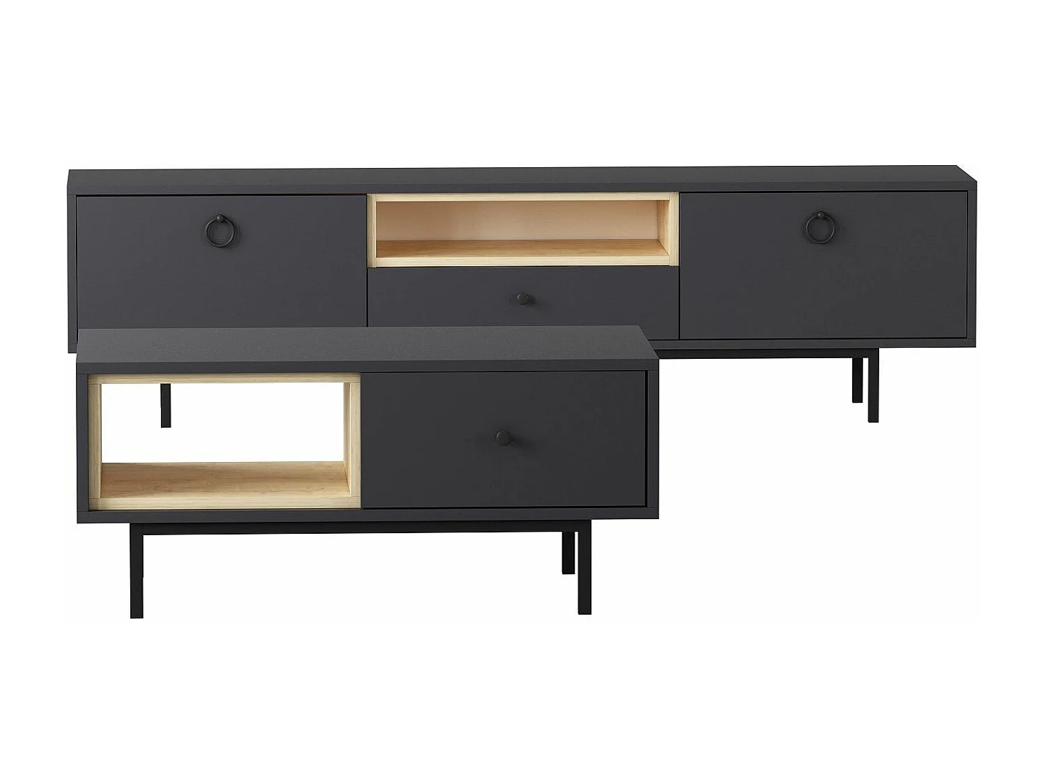Ensemble meuble TV et table basse Naos Bois clair et Anthracite