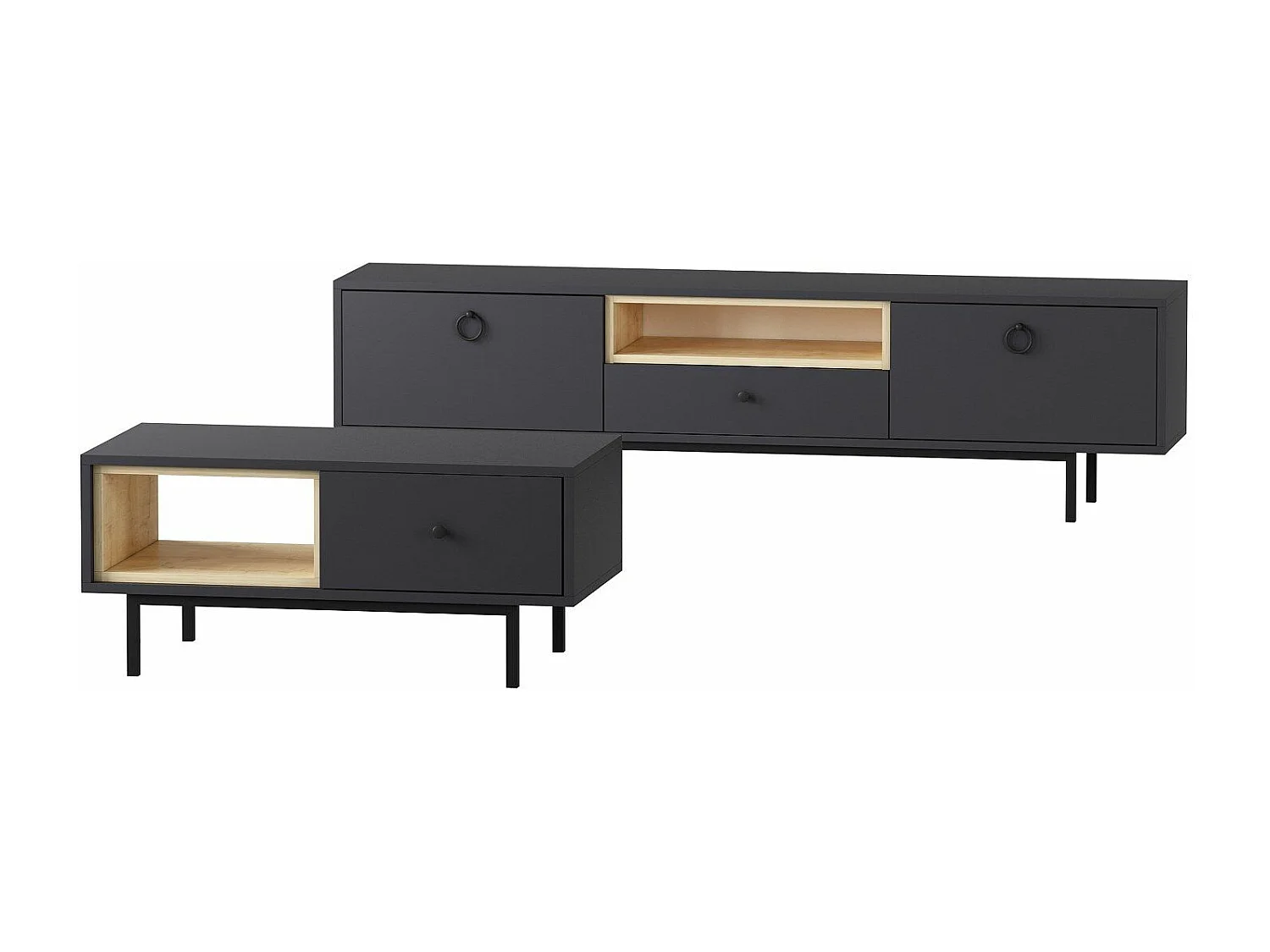 Ensemble meuble TV et table basse Naos Bois clair et Anthracite