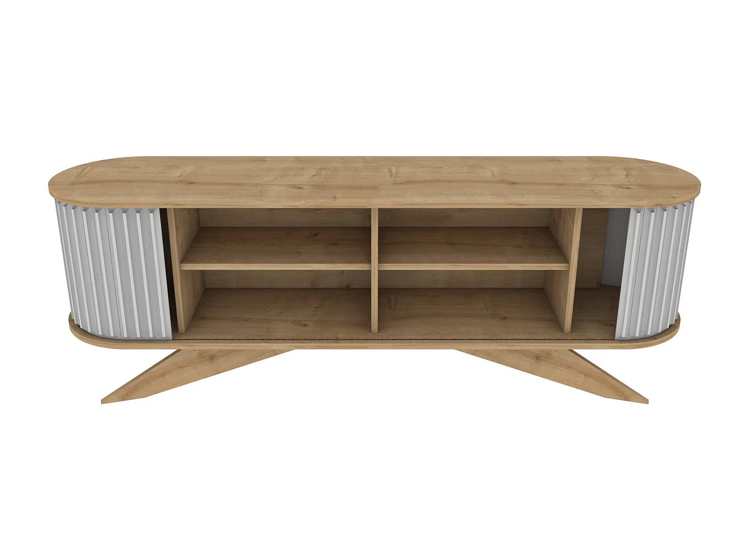 Meuble TV portes coulissantes Natera 180cm Chêne clair et Blanc