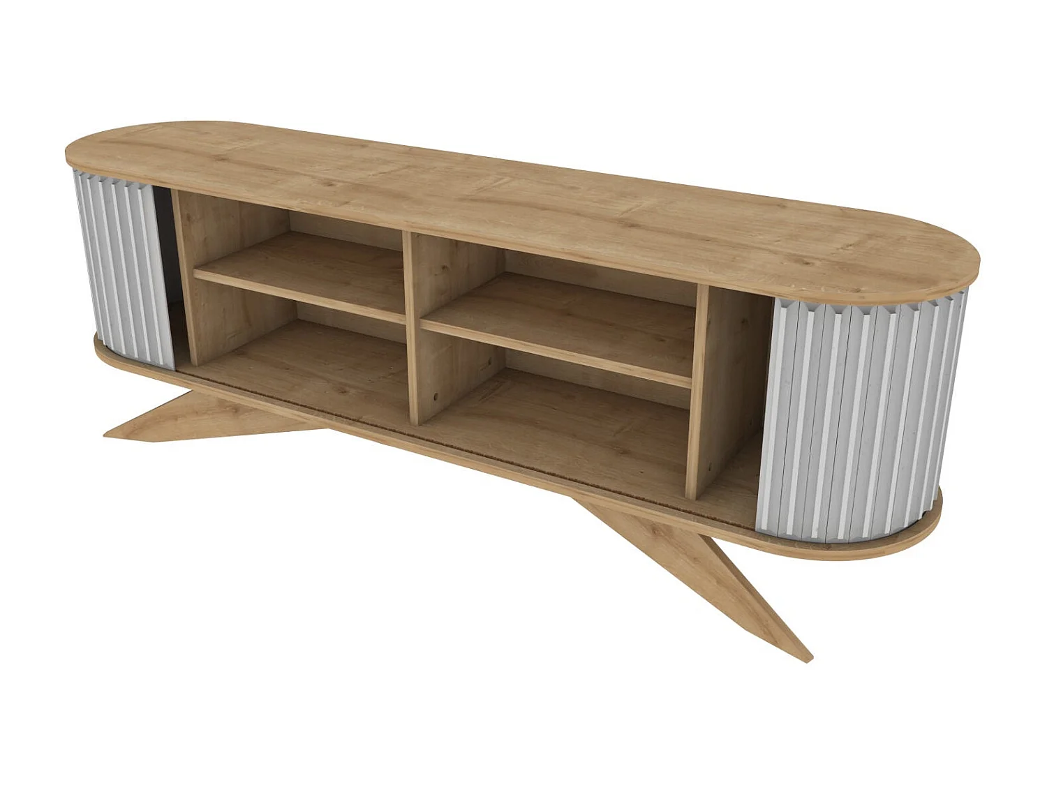 Meuble TV portes coulissantes Natera 180cm Chêne clair et Blanc