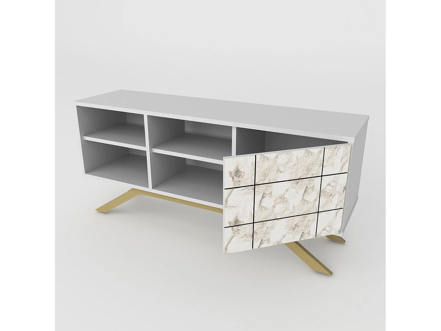 Móvel de TV – 130 cm – Branco e Dourado – Melamina