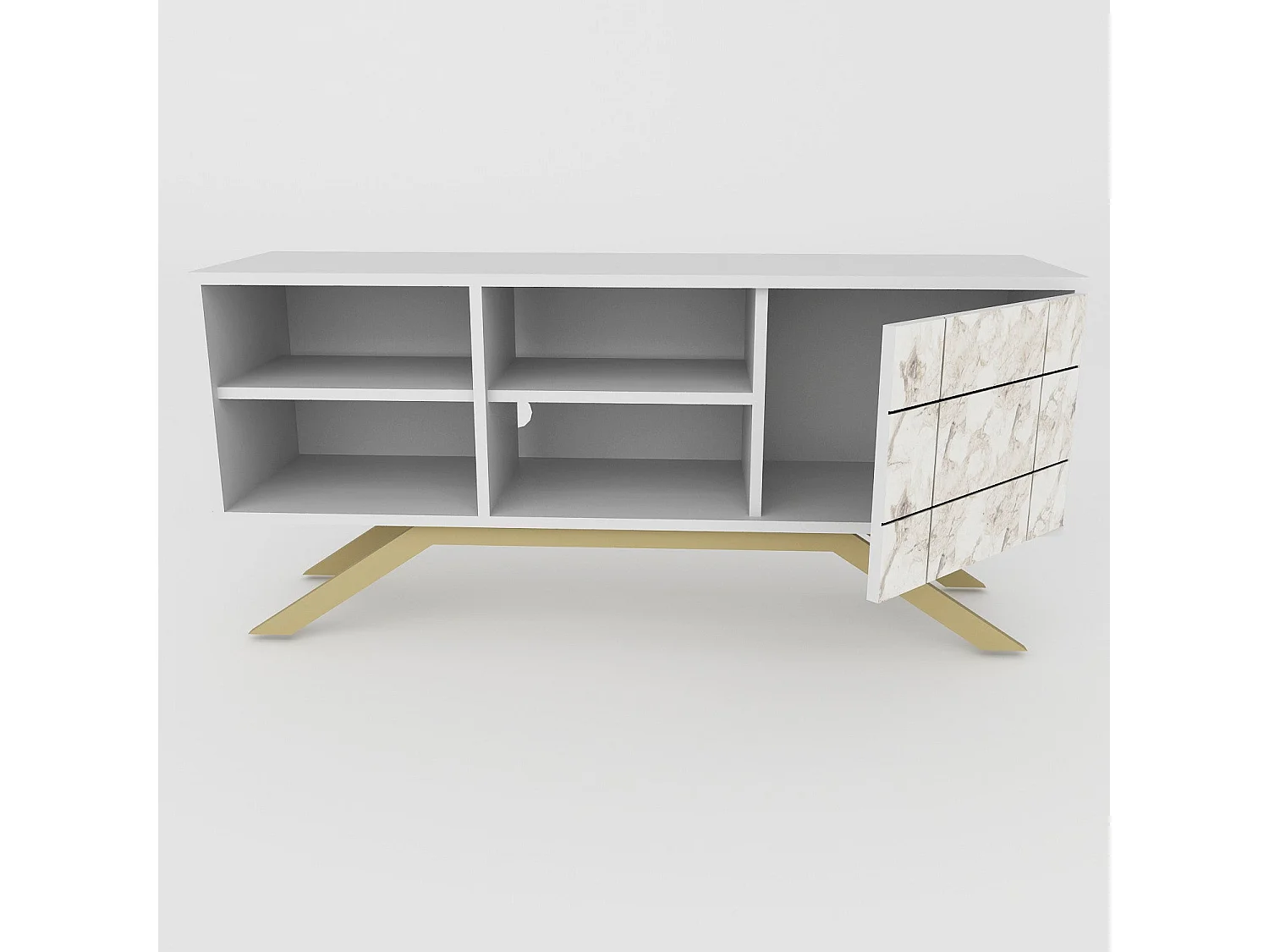 TV-Ständer – 130 cm – Weiß und Gold – Melamin