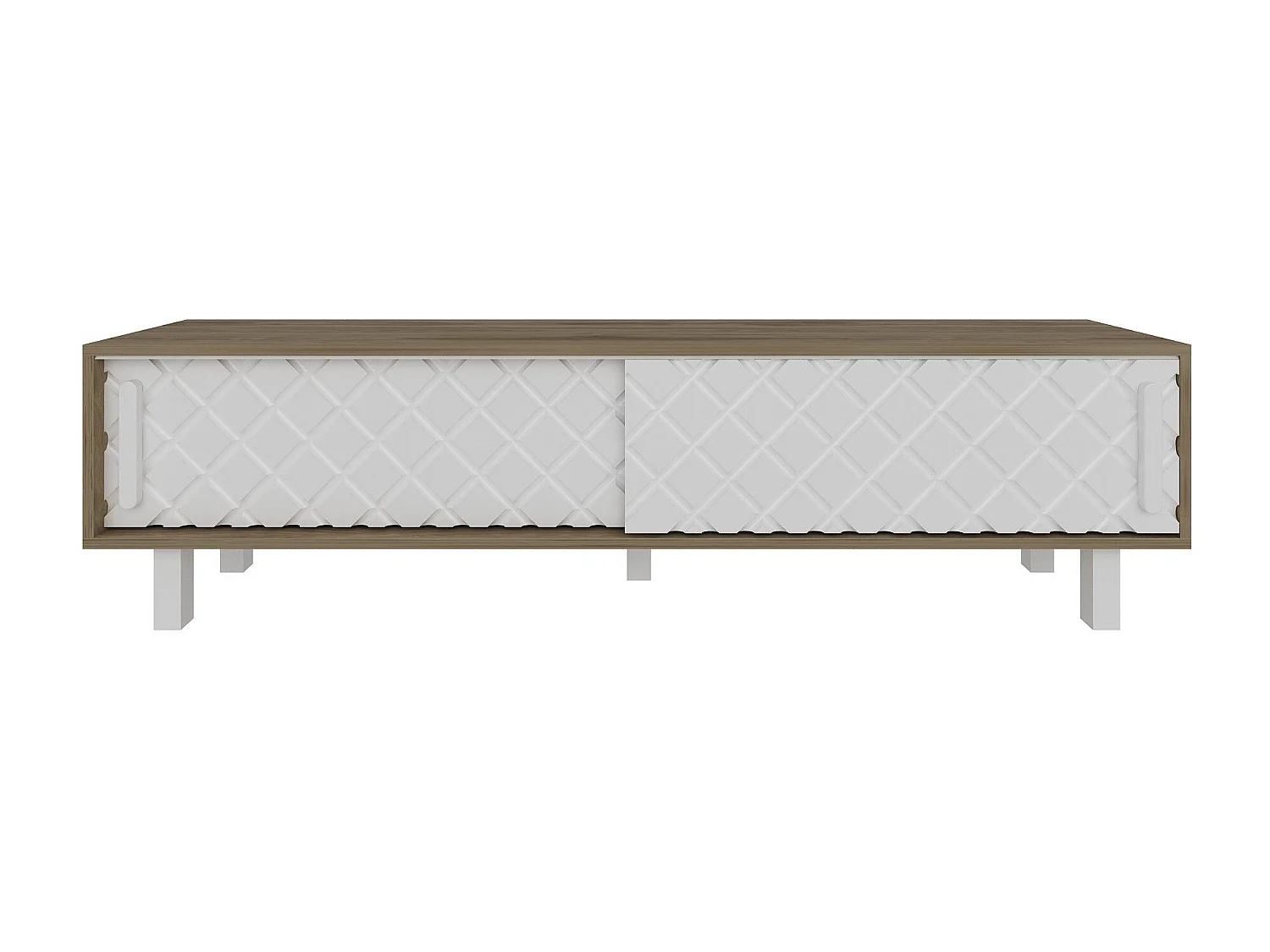 Meuble TV façade en relief Lehmann L180cm Chêne clair et Blanc