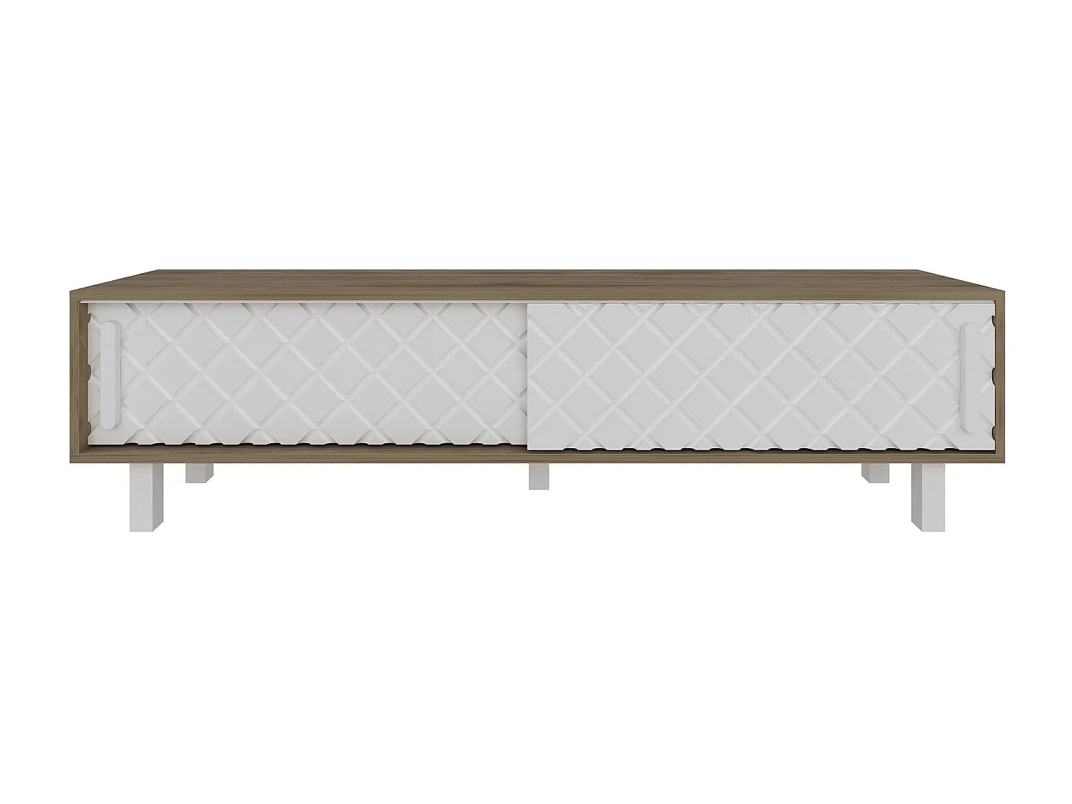 Meuble TV façade en relief Lehmann L180cm Chêne clair et Blanc