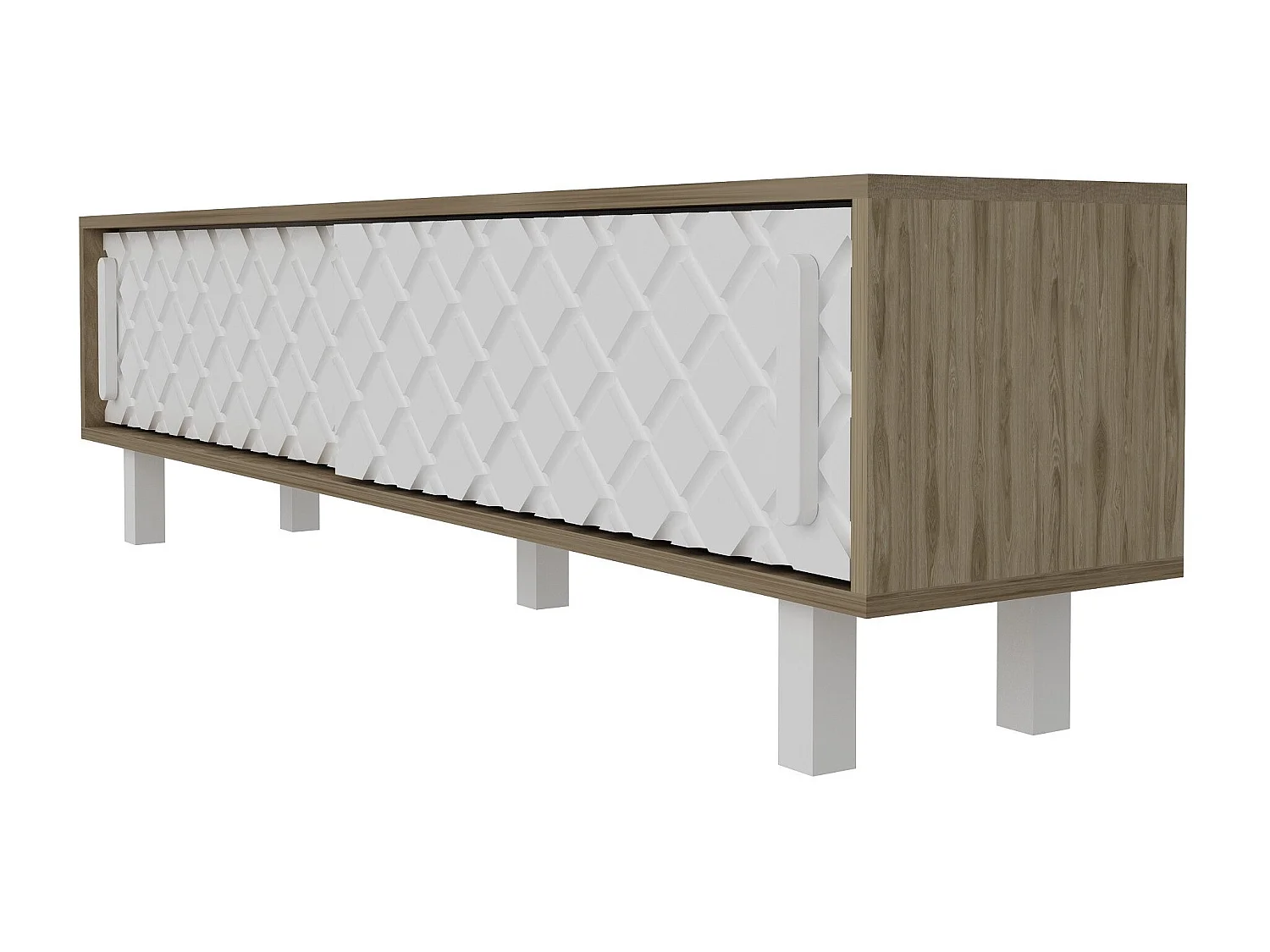 Meuble TV façade en relief Lehmann L180cm Chêne clair et Blanc