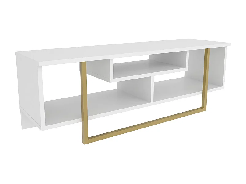 Glamouröser TV-Schrank in Gold und Weiß, 120 x 35,2 x 40,2 cm | 100 % melaminbeschichtete Spanplatte, 18 mm stark | Stilvoll und funktional für moderne Wohnzimmer