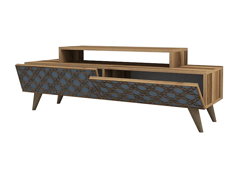 Moderne tv-standaard – 140 cm – notenhout en chalcedoon – melamine gecoate spaanplaat