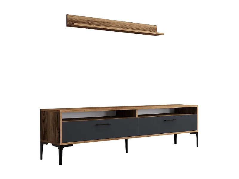 Móvel de TV moderno – 180 cm – nogueira e antracite – melamina