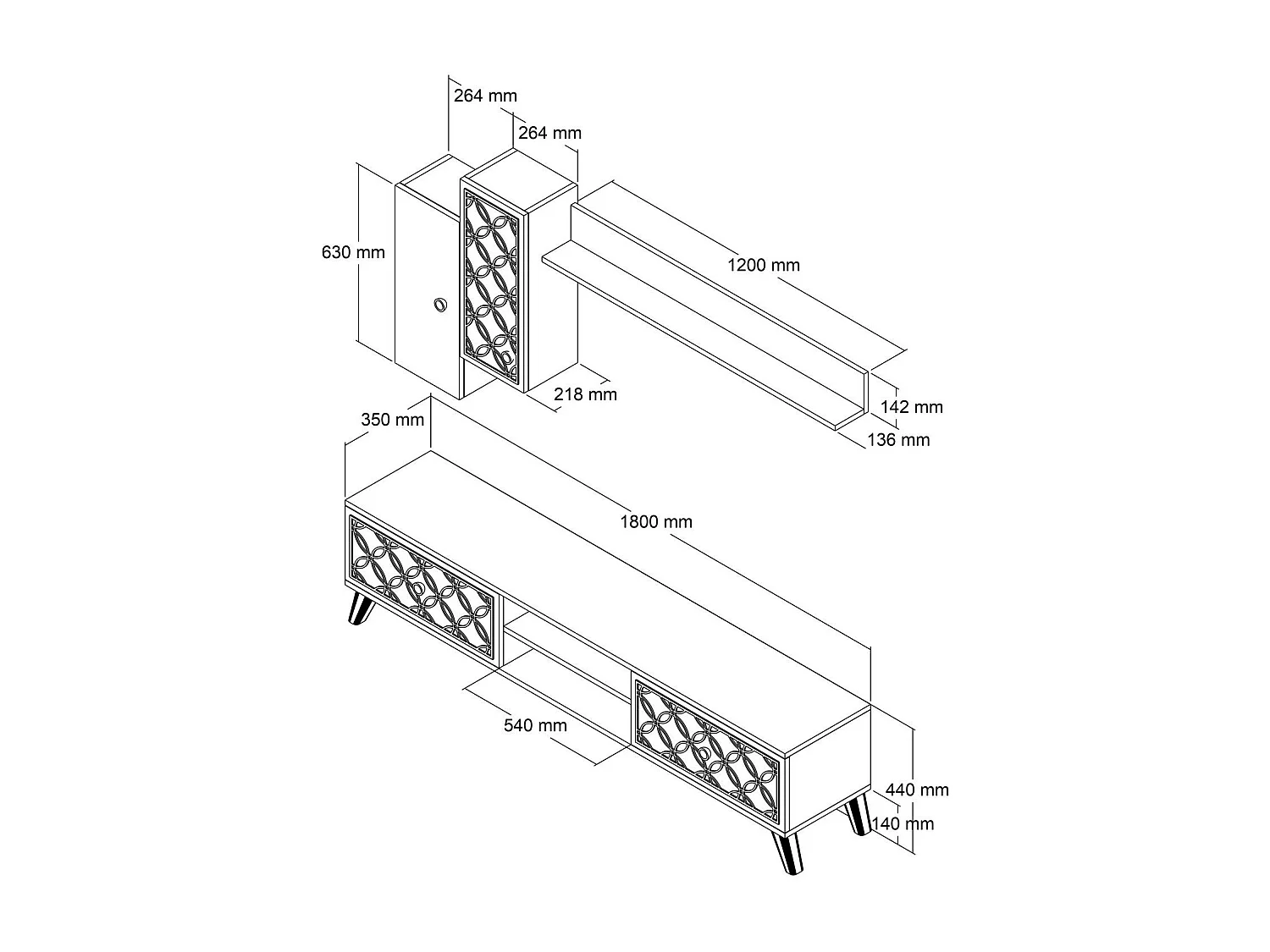 TV-Ständer – 180 x 44 x 35 cm – Walnuss und Gelb – Melamin