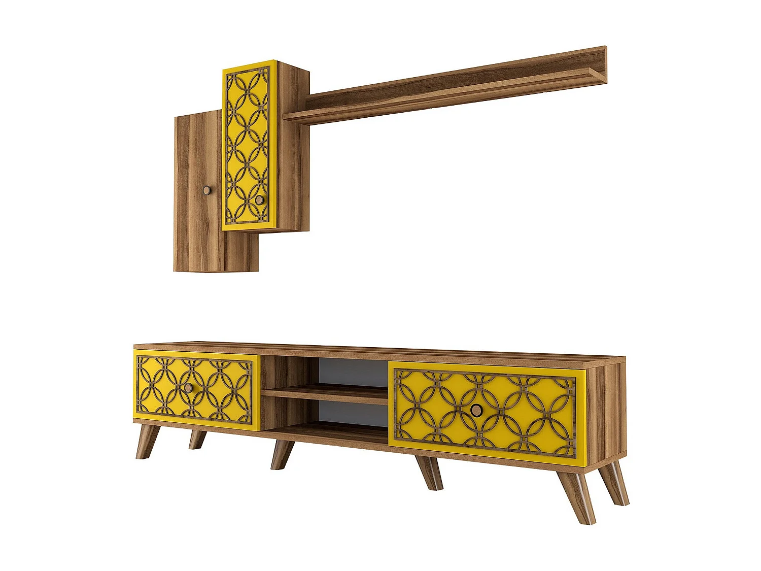 TV-Ständer – 180 x 44 x 35 cm – Walnuss und Gelb – Melamin