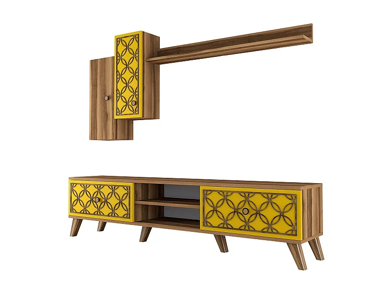 Móvel de TV – 180x44x35 cm – Noz e Amarelo – Melamina