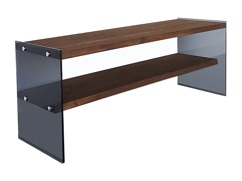 Mueble de TV moderno, color nogal, 120 cm x 45 cm x 35 cm | 100% madera maciza de pino y cristal templado | Montaje en pared, diseño elegante con múltiples estantes