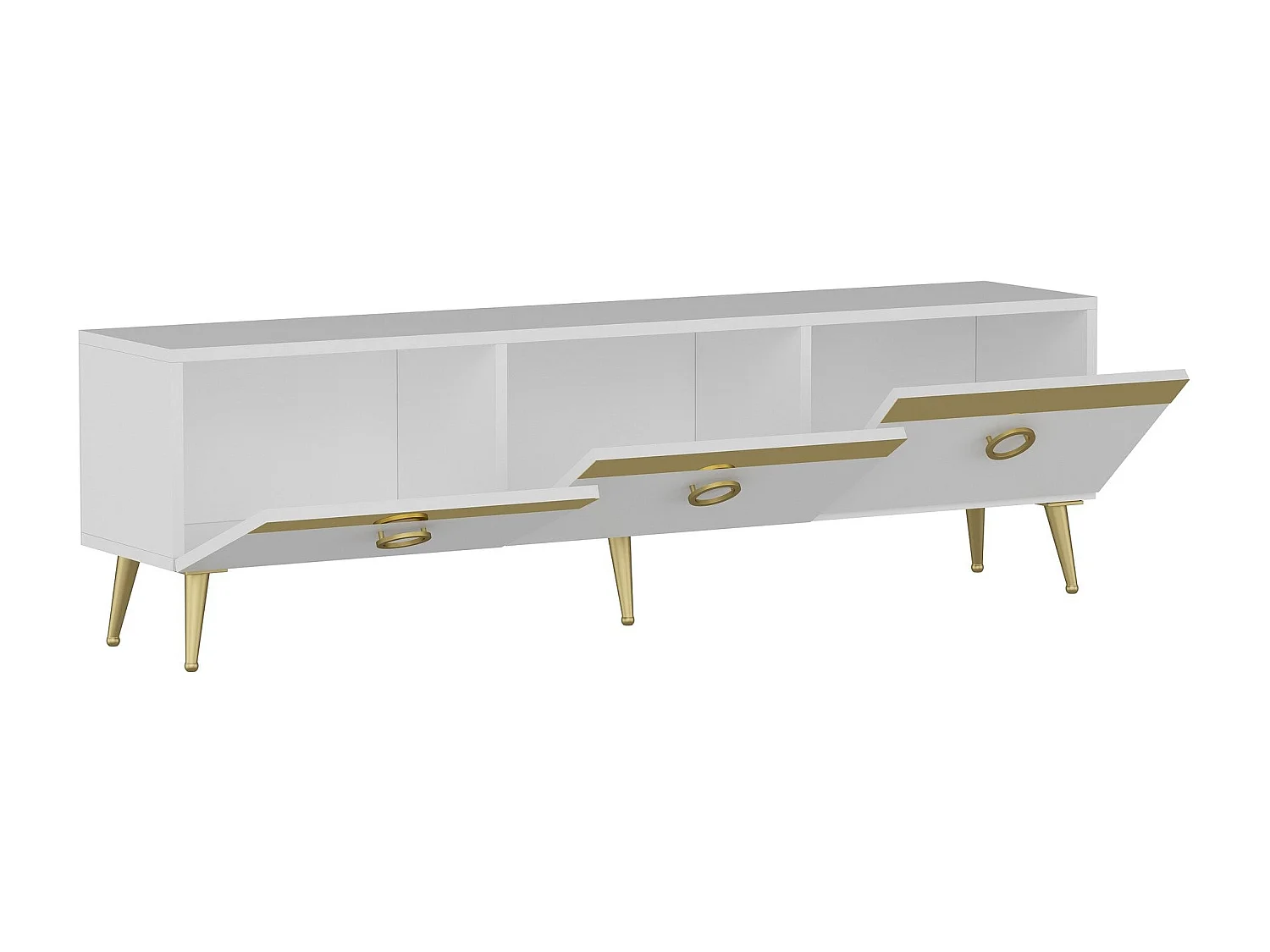 Mesa de tv Kailua 1962, Dorado|Blanco, 150x45x30cm