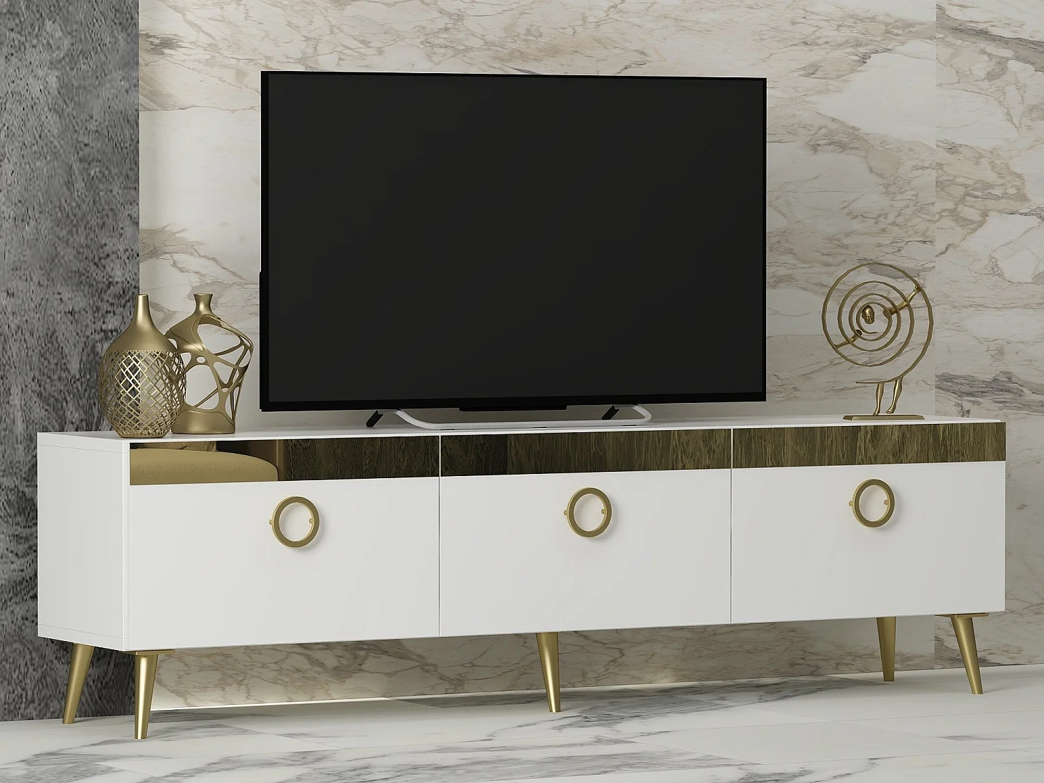 TV-Ständer – 150 cm x 30 cm x 45 cm – Weiß – Spanplatte