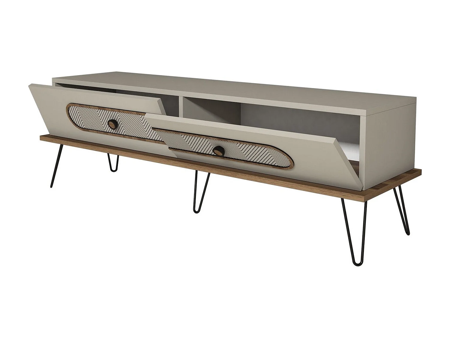 Meuble TV Dover L145cm Bois foncé et Blanc crème