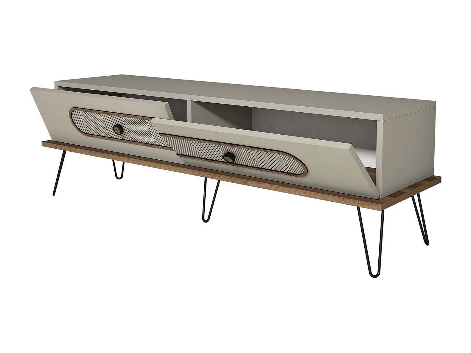 Meuble TV Dover L145cm Bois foncé et Blanc crème