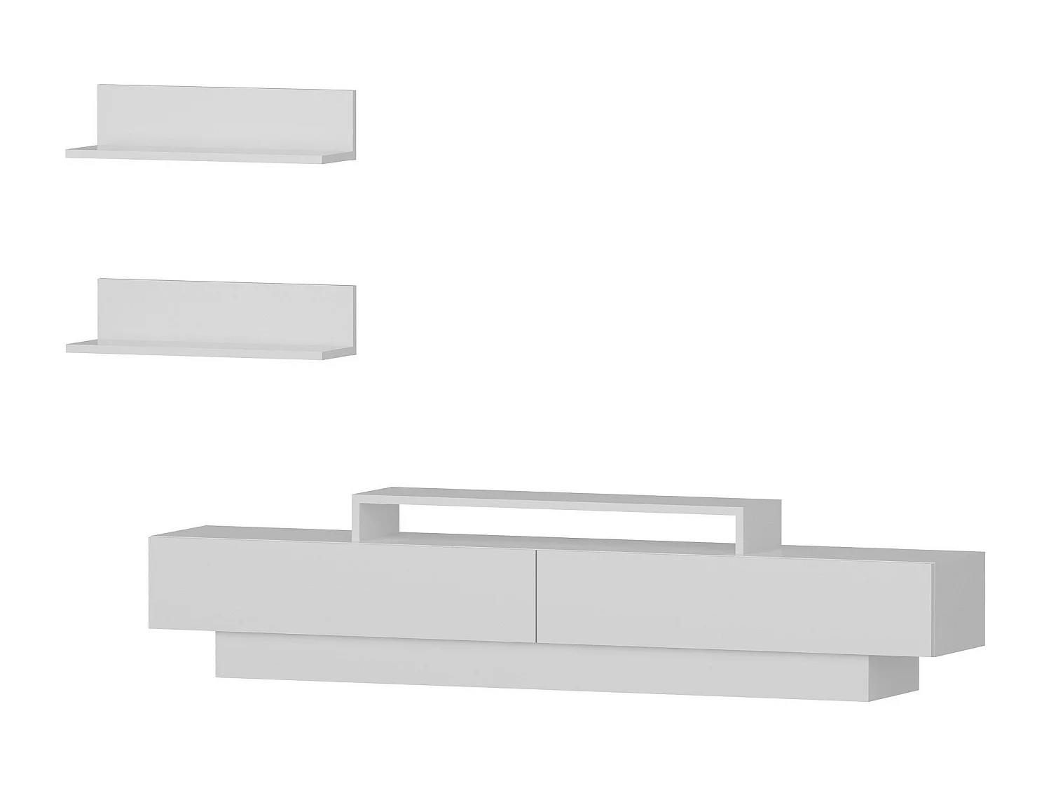 Ensemble meuble TV et 2 étagères murales Juna Blanc
