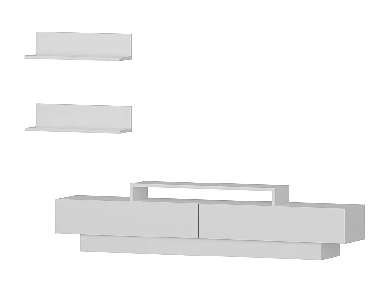 Ensemble meuble TV et 2 étagères murales Juna Blanc