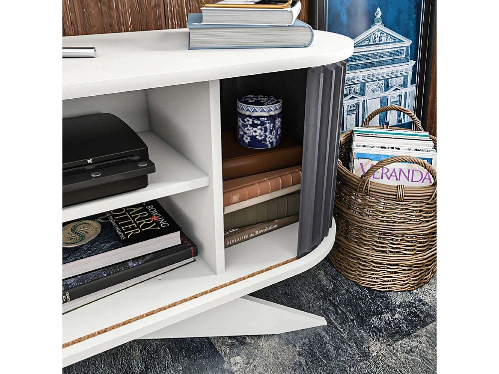 Meuble TV portes coulissantes Natera 180cm Blanc et Anthracite