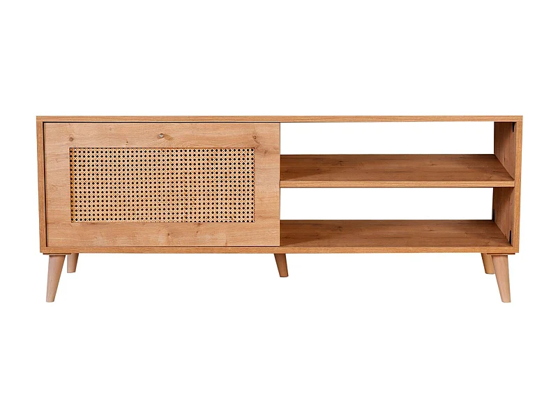 Elegante mueble de TV de roble, 138 x 55 x 41 cm | Tablero de partículas revestido 100 % melaminizado, patas de carpe (15 cm) | Perfecto para salones modernos