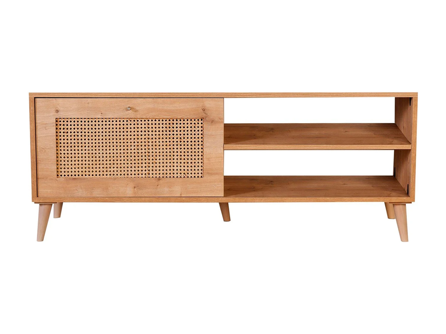 Eleganter TV-Ständer aus Eiche, 138 x 55 x 41 cm | 100 % melaminbeschichtete Spanplatte, Beine aus Weißbuche (15 cm) | Perfekt für moderne Wohnzimmer