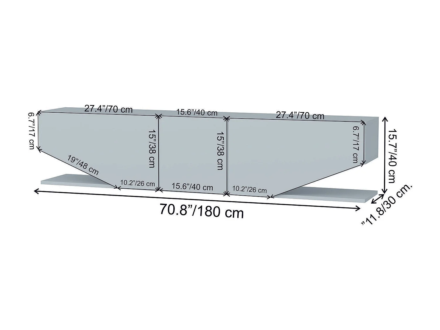 Mueble de TV moderno en antracita, 180 cm x 30 cm x 45 cm | Tablero de partículas 100% melaminizado, 18 mm de grosor | Diseño elegante para salones contemporáneos