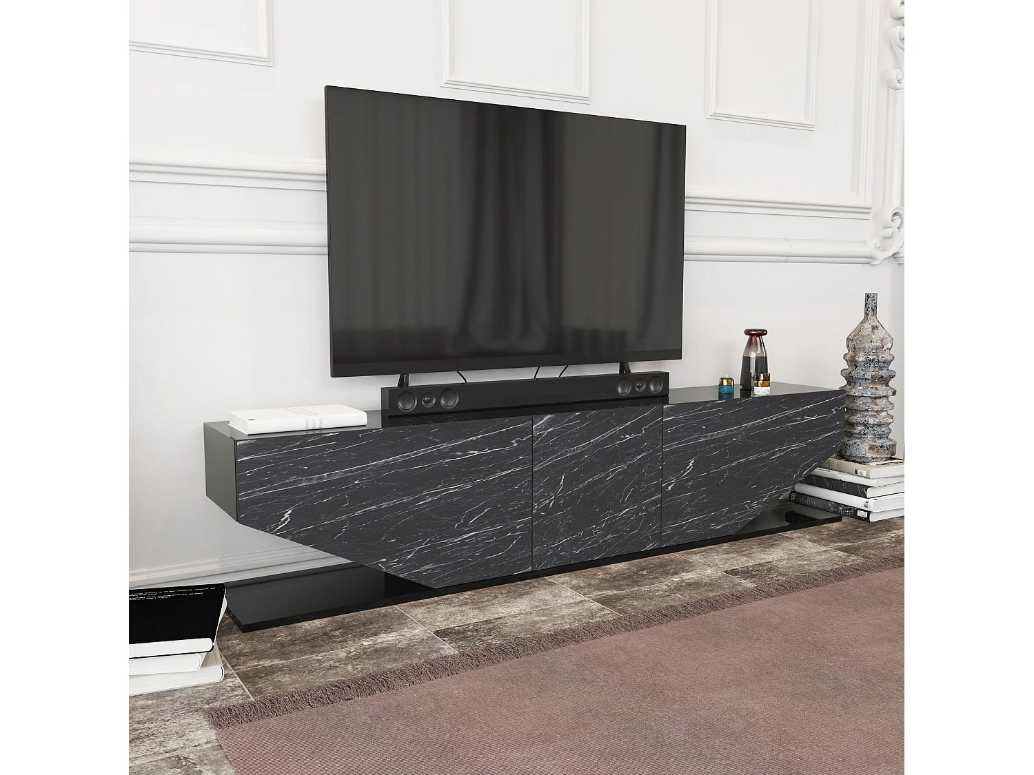 Mueble de TV moderno en antracita, 180 cm x 30 cm x 45 cm | Tablero de partículas 100% melaminizado, 18 mm de grosor | Diseño elegante para salones contemporáneos