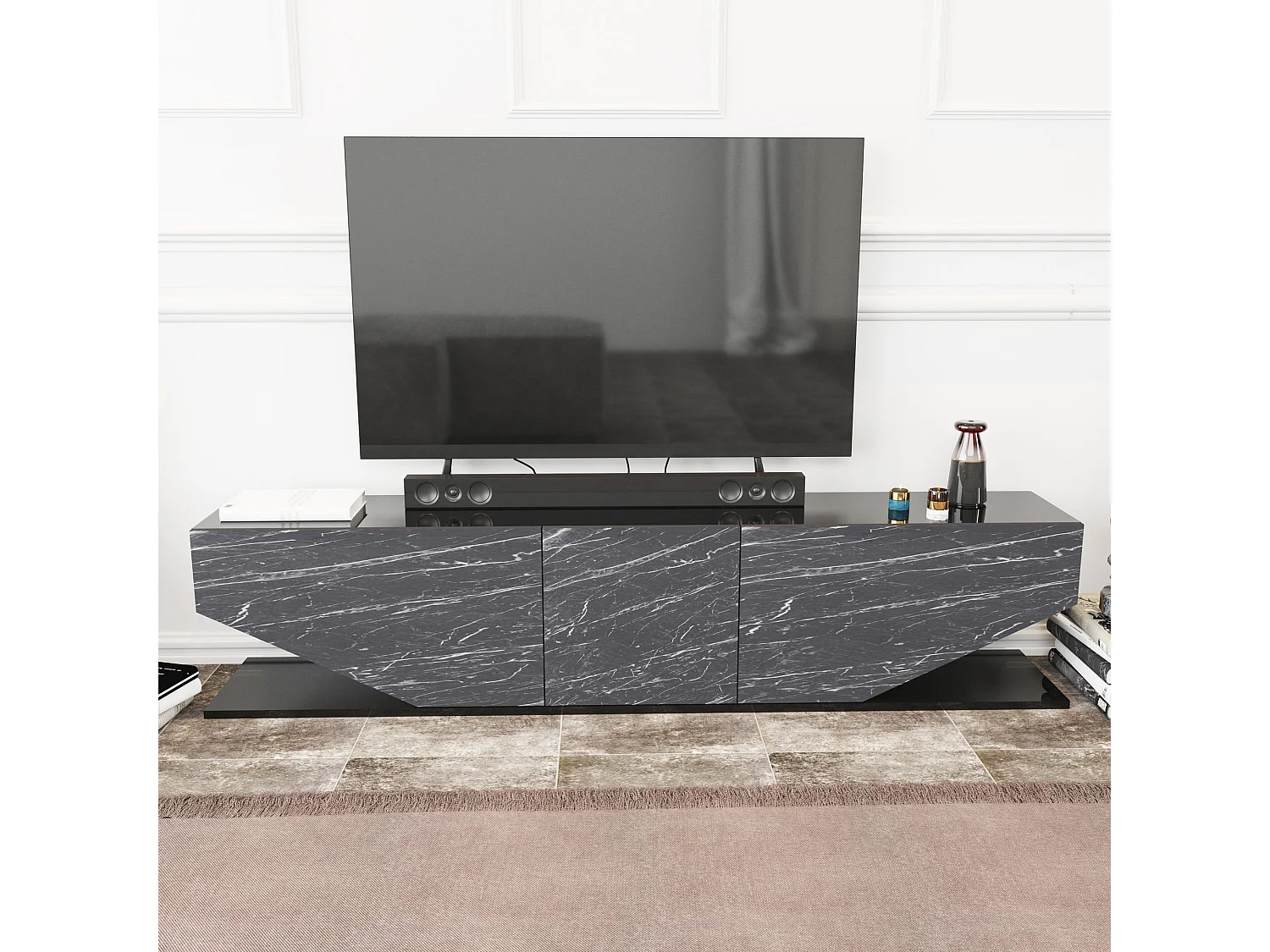 Moderner TV-Ständer in Anthrazit, 180 cm x 30 cm x 45 cm | 100 % melaminbeschichtete Spanplatte, 18 mm stark | Elegantes Design für moderne Wohnzimmer