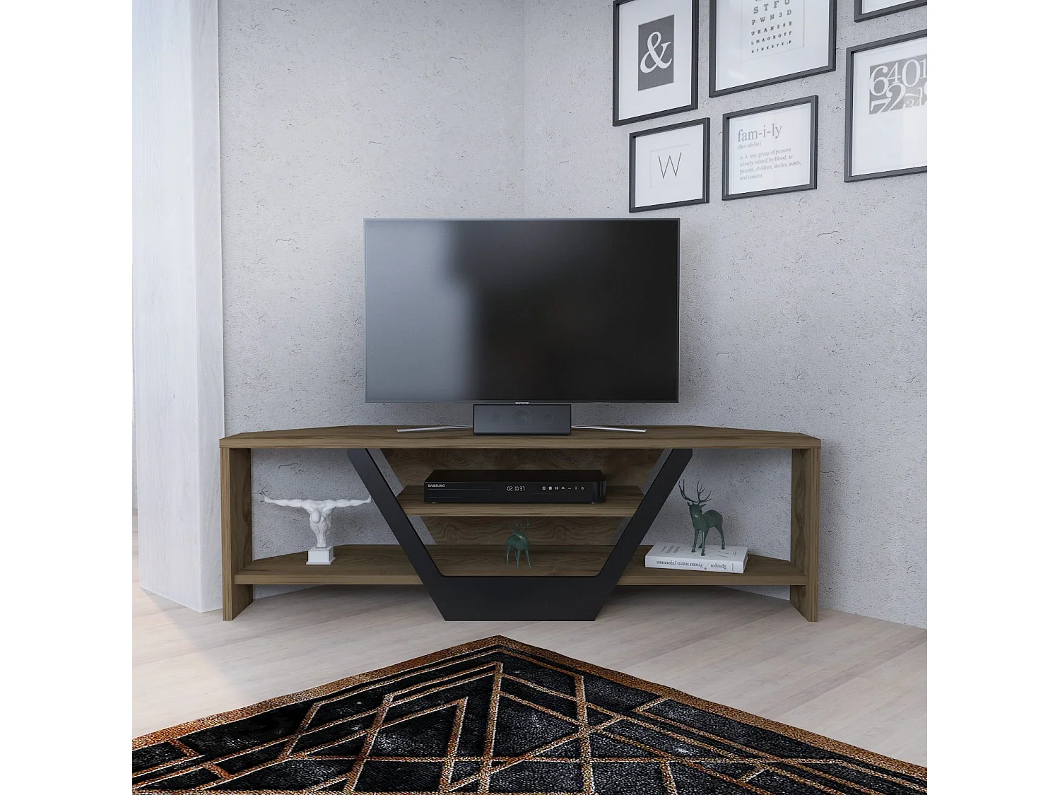 Eleganter TV-Ständer, Eiche und Schwarz, 120 x 35 x 36,8 cm | 100 % melaminbeschichtete Spanplatte, 18 mm stark | Modernes Design für Wohn- und Entertainmenträume