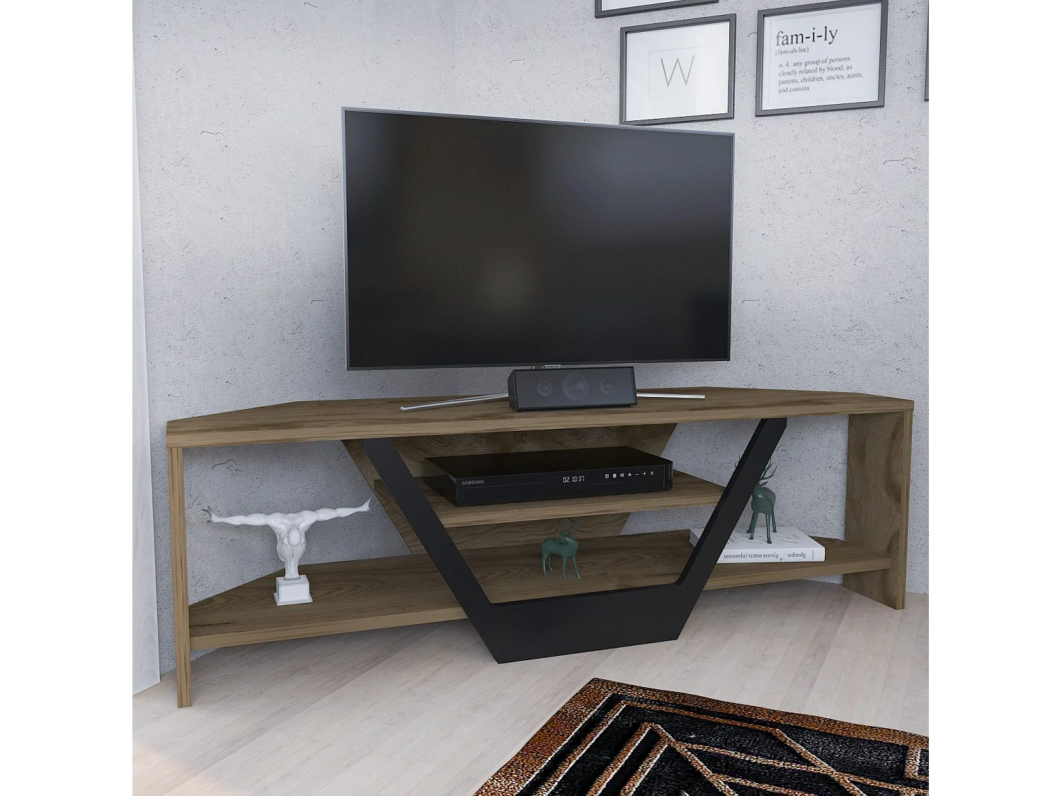 Eleganter TV-Ständer, Eiche und Schwarz, 120 x 35 x 36,8 cm | 100 % melaminbeschichtete Spanplatte, 18 mm stark | Modernes Design für Wohn- und Entertainmenträume