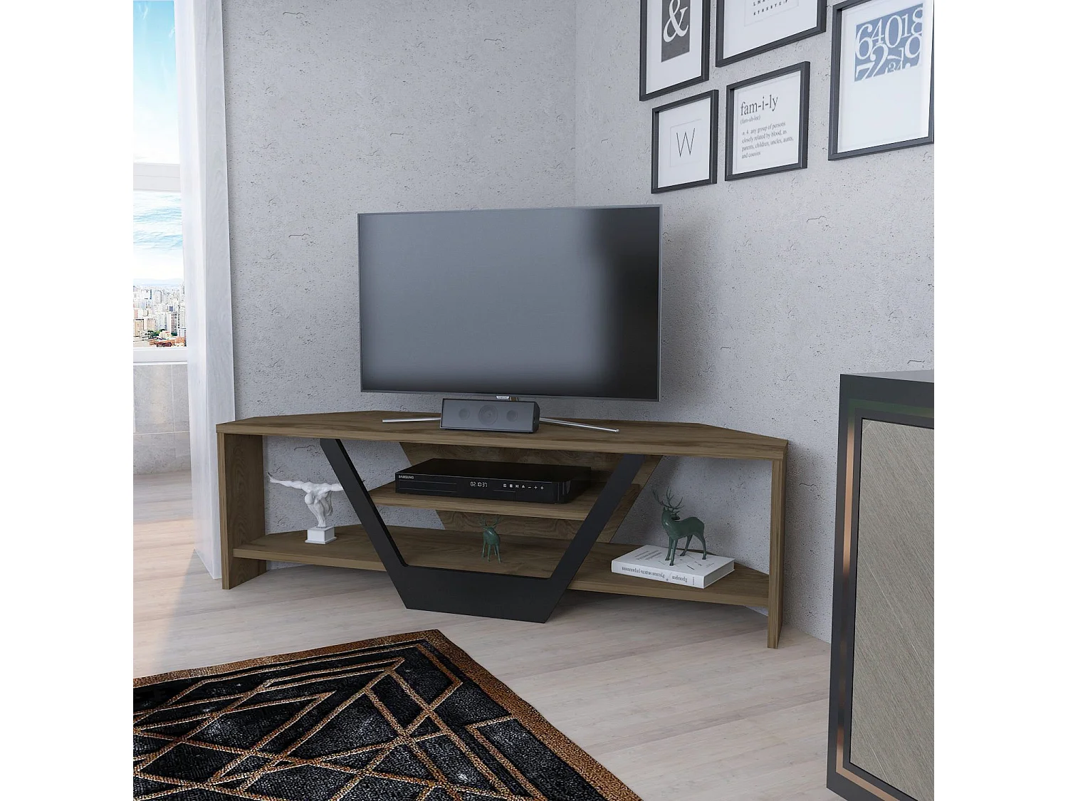 Eleganter TV-Ständer, Eiche und Schwarz, 120 x 35 x 36,8 cm | 100 % melaminbeschichtete Spanplatte, 18 mm stark | Modernes Design für Wohn- und Entertainmenträume