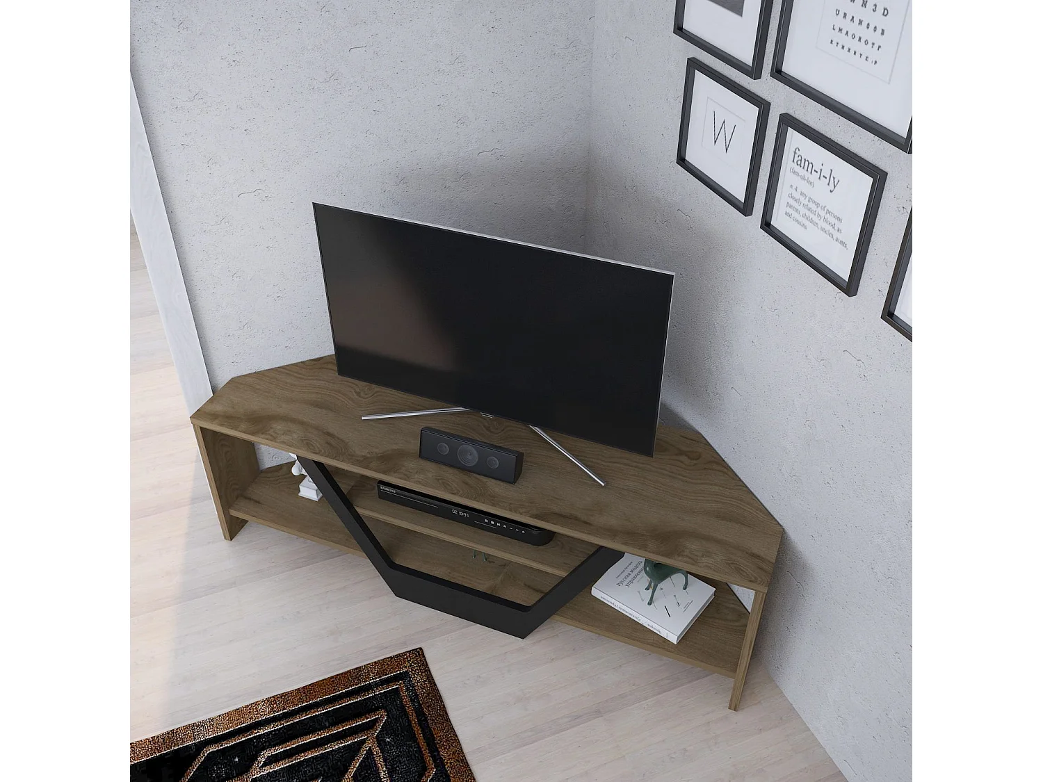 Eleganter TV-Ständer, Eiche und Schwarz, 120 x 35 x 36,8 cm | 100 % melaminbeschichtete Spanplatte, 18 mm stark | Modernes Design für Wohn- und Entertainmenträume