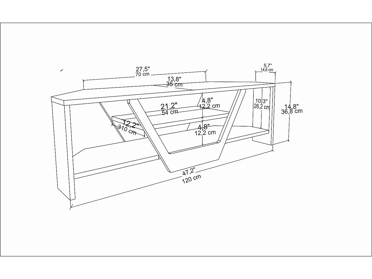 Eleganter TV-Ständer, Eiche und Schwarz, 120 x 35 x 36,8 cm | 100 % melaminbeschichtete Spanplatte, 18 mm stark | Modernes Design für Wohn- und Entertainmenträume