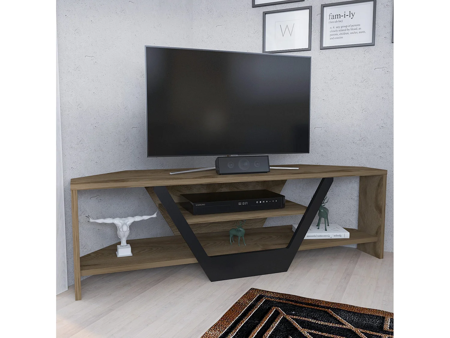 Eleganter TV-Ständer, Eiche und Schwarz, 120 x 35 x 36,8 cm | 100 % melaminbeschichtete Spanplatte, 18 mm stark | Modernes Design für Wohn- und Entertainmenträume