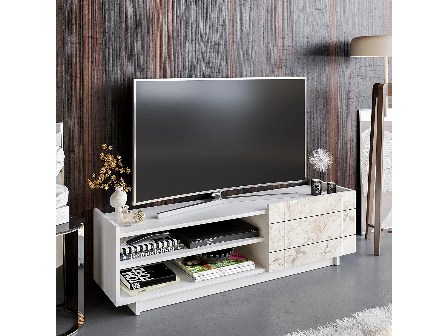 Móvel de TV moderno – 140 cm – Branco – Aglomerado revestido a melamina