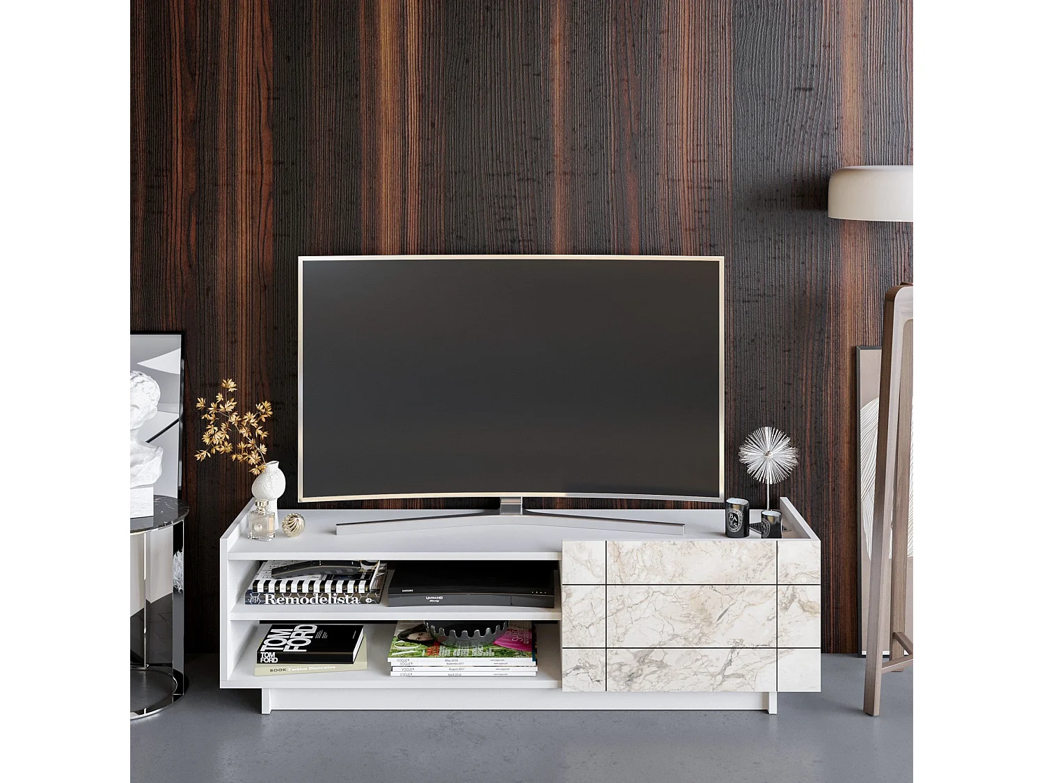 Móvel de TV moderno – 140 cm – Branco – Aglomerado revestido a melamina