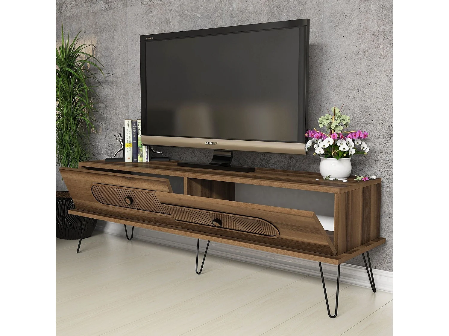 Meuble TV Dover L145cm Bois foncé
