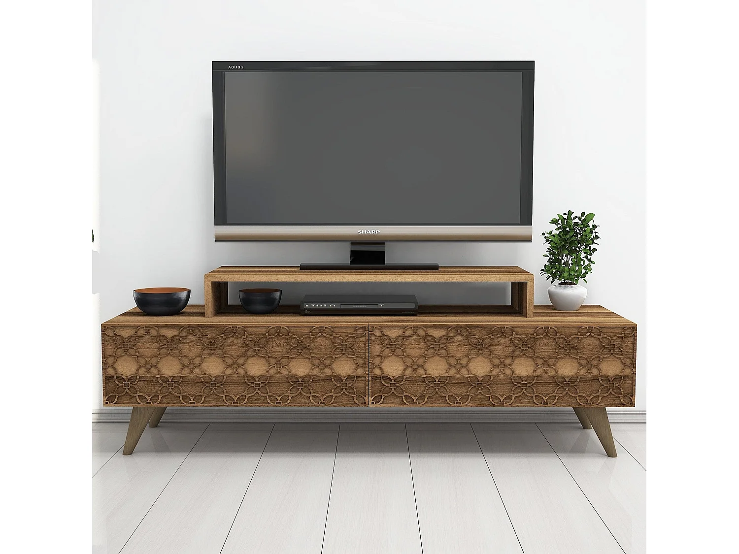 Mesa de tv Kailua 160, Nuez, Número de puertas: 2.00, 140x49x42cm