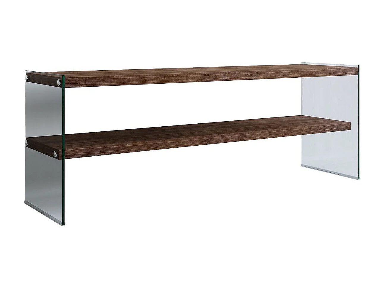 Meuble TV 2 tablettes Doris L120cm Bois massif et Verre trempé Transparent