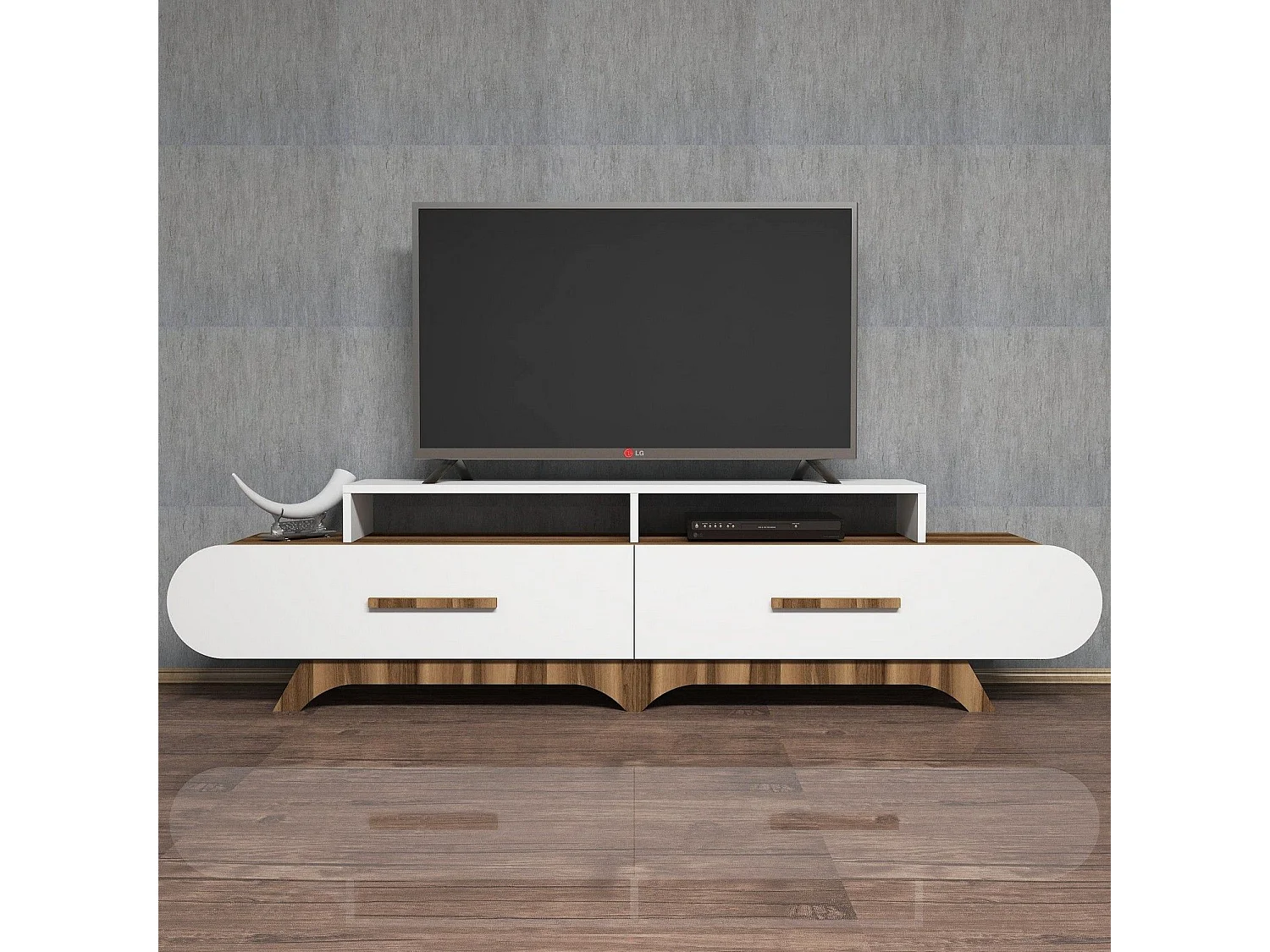 Mobile TV moderno – 205 x 50 x 36,8 cm – Noce e Bianco – Melamina