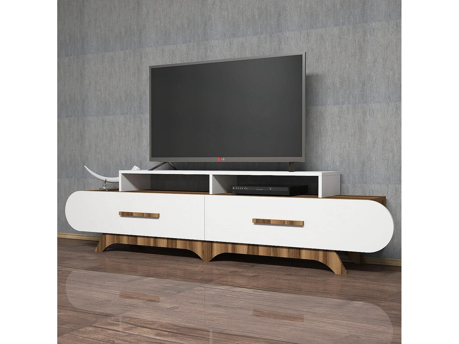 Mobile TV moderno – 205 x 50 x 36,8 cm – Noce e Bianco – Melamina