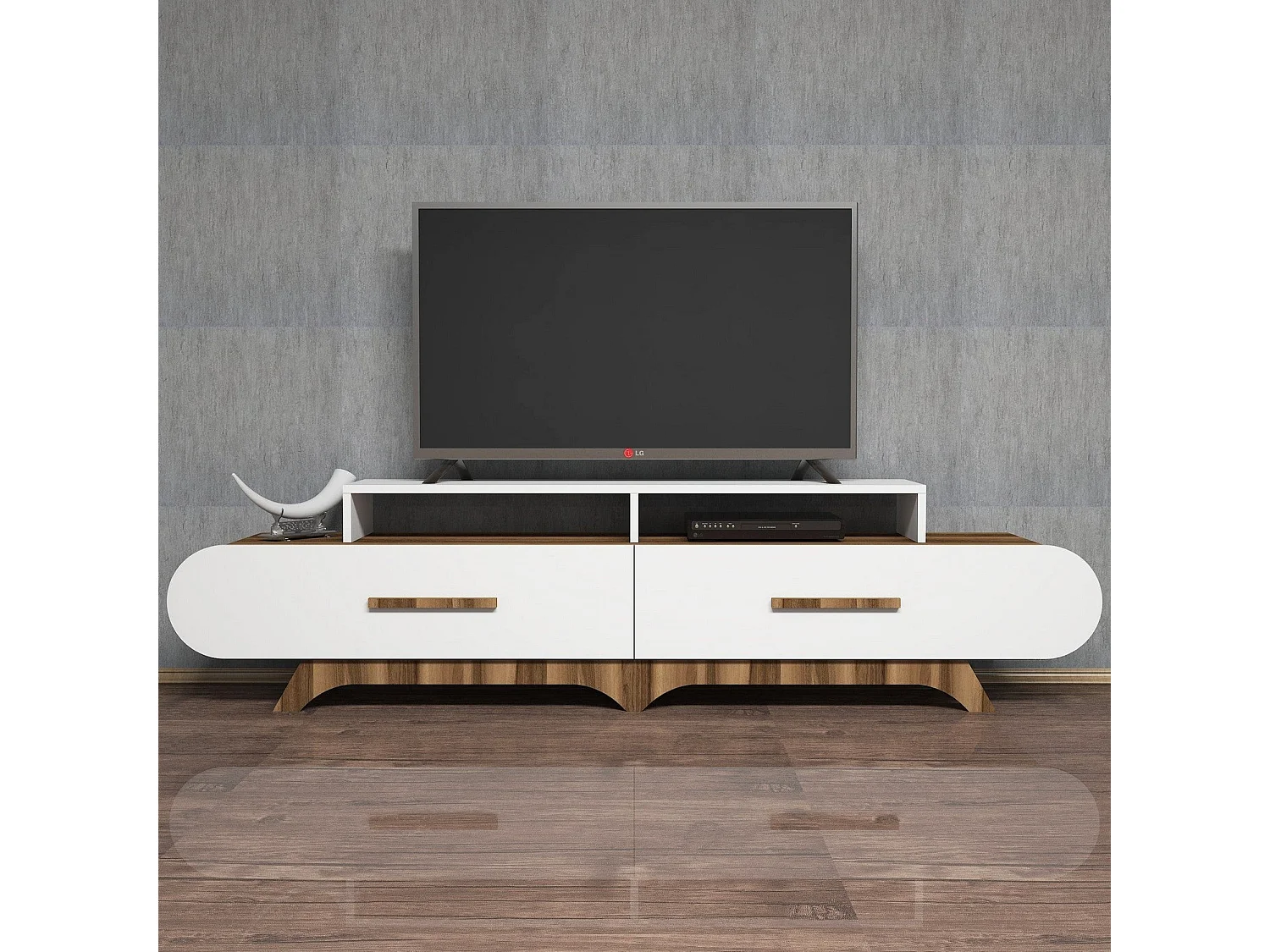 Mobile TV moderno – 205 x 50 x 36,8 cm – Noce e Bianco – Melamina