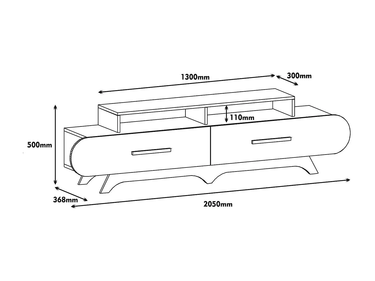 Mobile TV moderno – 205 x 50 x 36,8 cm – Noce e Bianco – Melamina