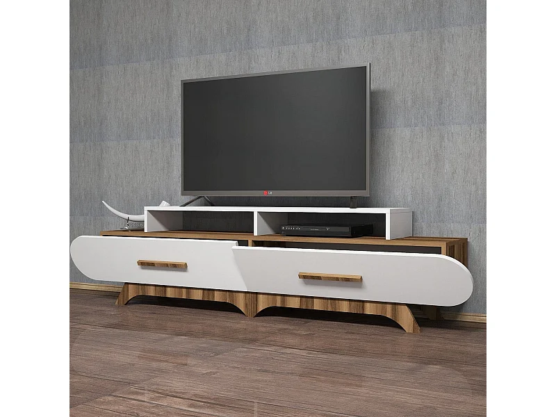 Mobile TV moderno – 205 x 50 x 36,8 cm – Noce e Bianco – Melamina