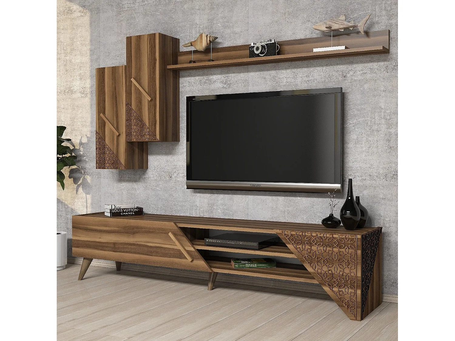 Conjunto de salón Kailua 1564, Nuez, Partes separadas|Con mesa de TV, Aglomerado laminado