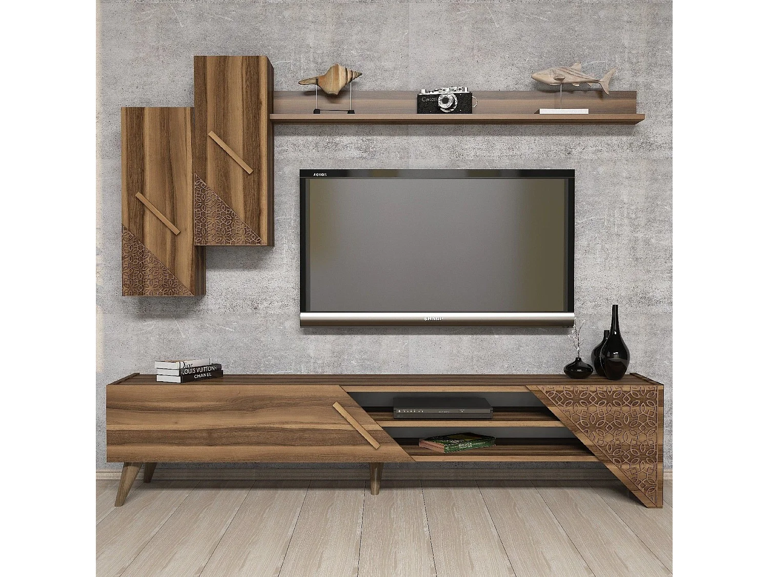 Conjunto de salón Kailua 1564, Nuez, Partes separadas|Con mesa de TV, Aglomerado laminado